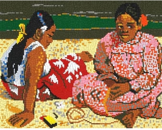 Stickit vrouwen op Tahiti, ca. 8.300 steentjes