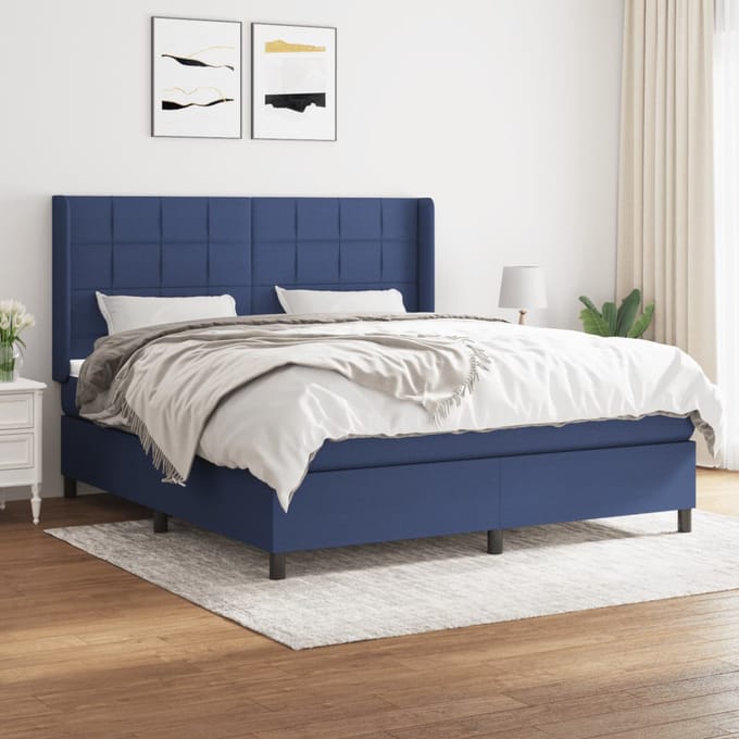 vidaXL - Boxspring - met - matras - stof - blauw - 160x200 - cm
