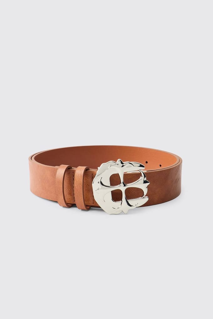 PU Gothic Cross Buckle Belt | Brown | Size Small