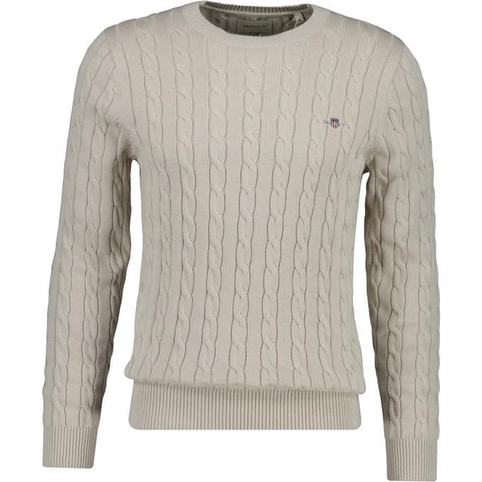 Gant Trui Cotton Cable Ronde Hals Clay Beige / male
