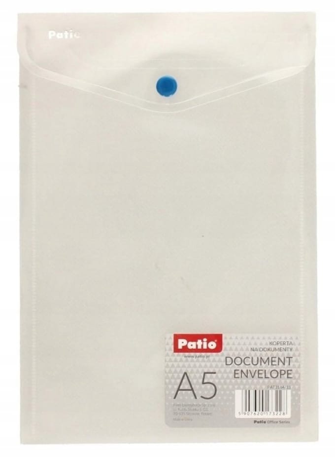 Patio A5 Plastic Kaart met Drukknop - Transparante Documentenkaart