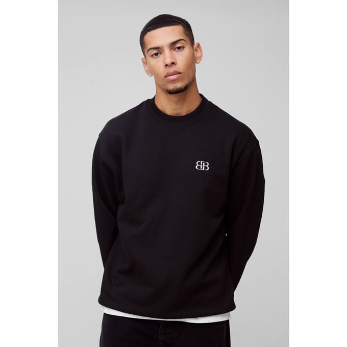 Oversized B Embroidered Sweatshirt | Black | Size Large