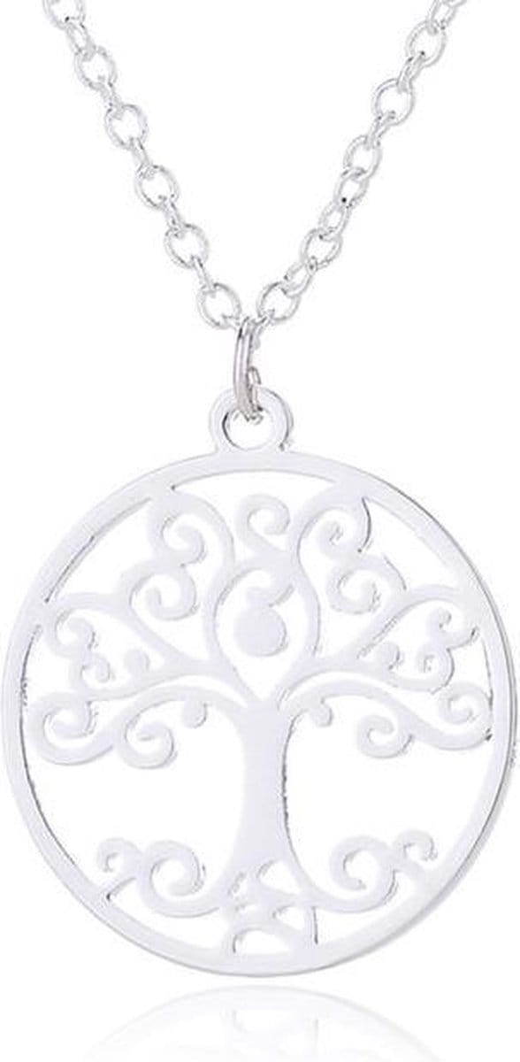 24/7 Jewelry Collection Levensbloem Boom Ketting - Mandala - Cirkel - Zilverkleurig