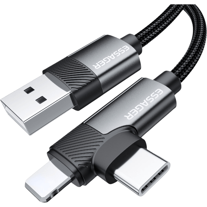 Essager USB-A naar Lightning of USB-C 90 Graden Kabel 2m