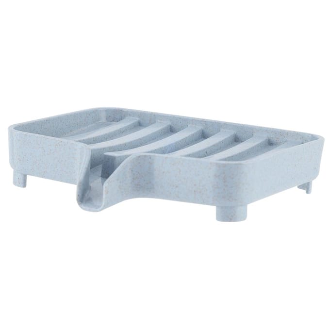 Boîte de rangement pour savon et éponge en paille de blé pour salle de bain et cuisine (Bleu) white