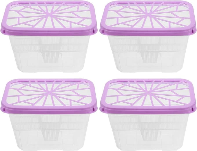 Lege Vochtabsorber Dozen - Herbruikbare Containers - Vocht Reguleren - Transparant Ontwerp - 4 Stuks - Violet