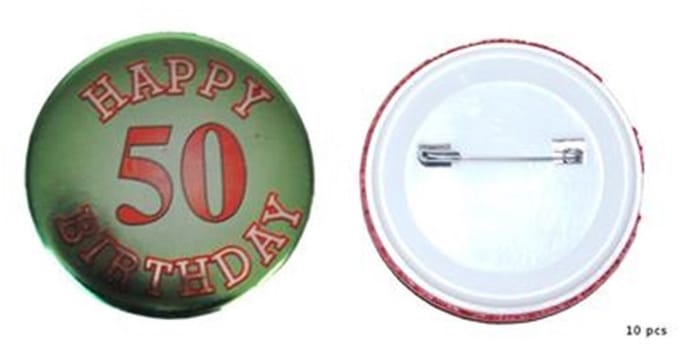 50 jaar BUTTON HAPPY BIRTHDAY groen 5.5 CM.