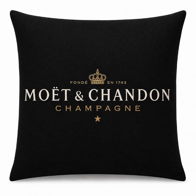 Moët & Chandon - Kussen - Zwart - Champagne - Kussensloop - 45X45 CM - Linnen - Auto - Decoratie - Boot - Hotel - DUBBELZIJDIG