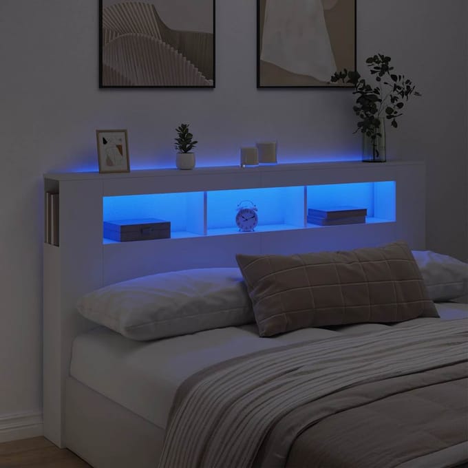 vidaXL - Hoofdeinde - met - LED - 180x18,5x103,5 - cm - bewerkt - hout - wit