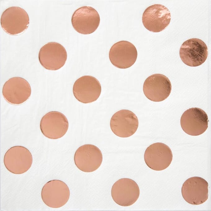Servetten rosegold/roze/wit Dots 16 stuks.