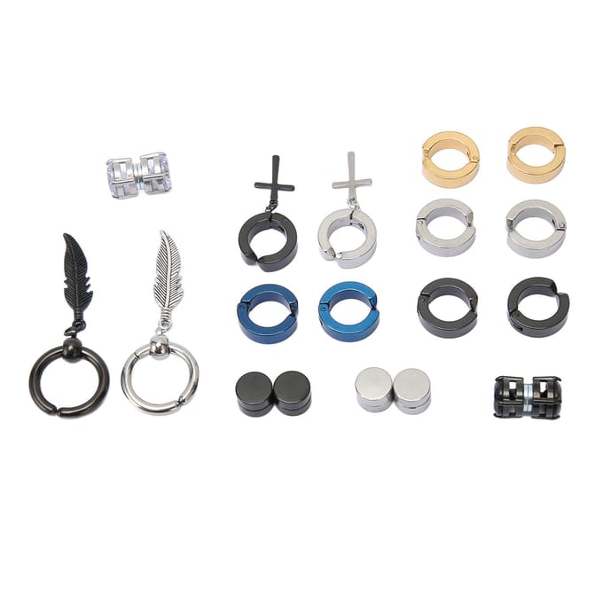 10 Paren Magnetische Oorbellen Studs Set Roestvrij Staal Zirconia Ongeboord Decor 8mm gray