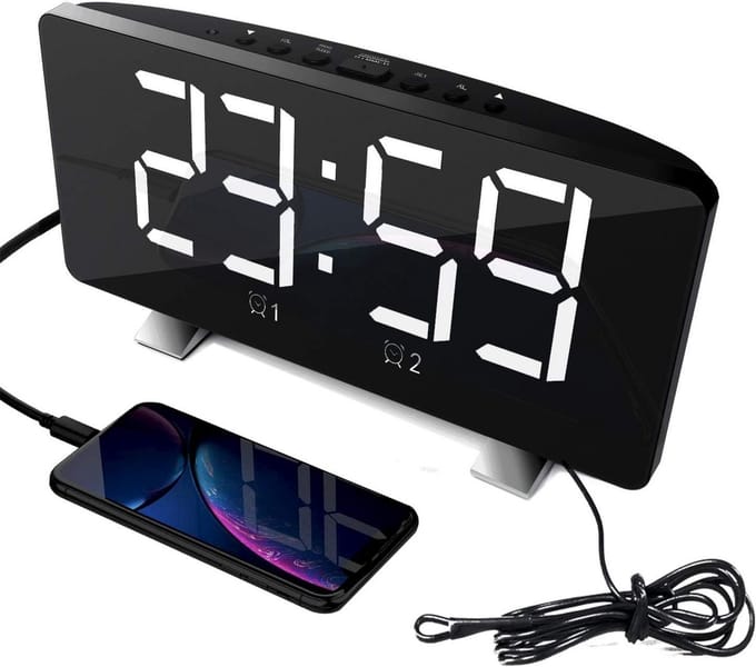 Wekker Radio - Digitale Klok - Ontwaken - Groot LED Display - 7.3 Inch - Wit