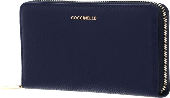 COCCINELLE Leren Portemonnee Metallic Soft Wallet Grained Leather Royal Blue Blauw