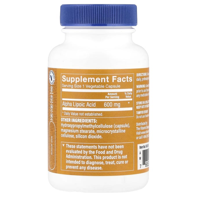 Alfa-liponzuur, 600 mg, 60 plantaardige capsules