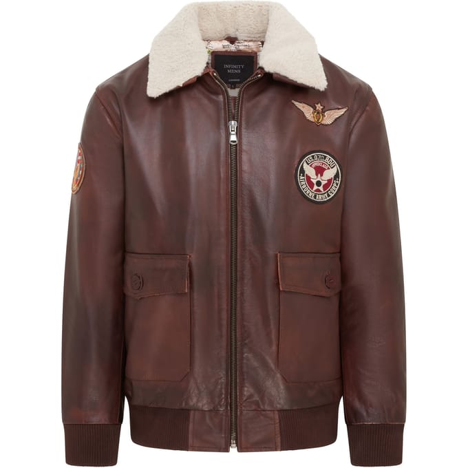 Heren Bruin Rundleer Aviator Bomberjack - Akhiok