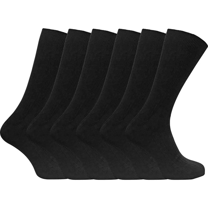 Set van 6 geribbelde, ademende herensokken van 100% katoen - Zwart