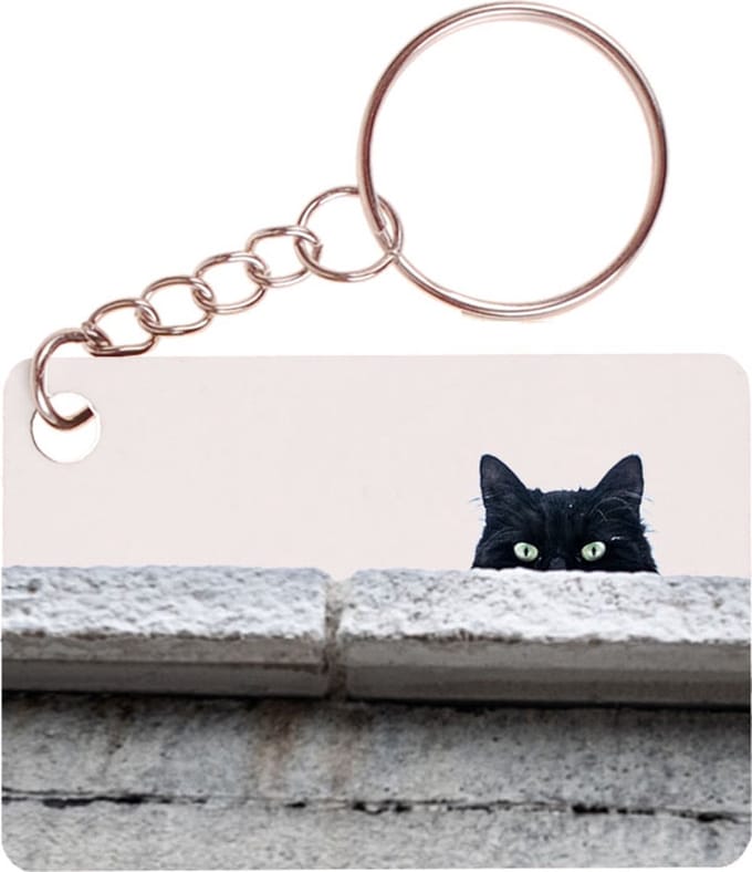 Sleutelhanger 6x4cm - Zwarte Kat achter rand