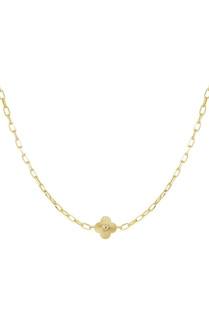 Schakelketting met bloem - Klaver - Goud