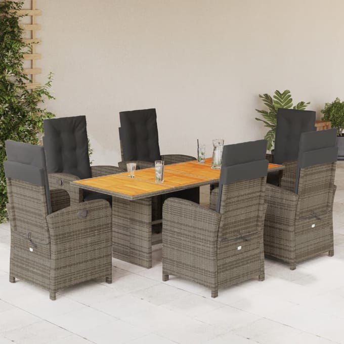 vidaXL - 7-delige - Tuinset - met - kussens - poly - rattan - grijs