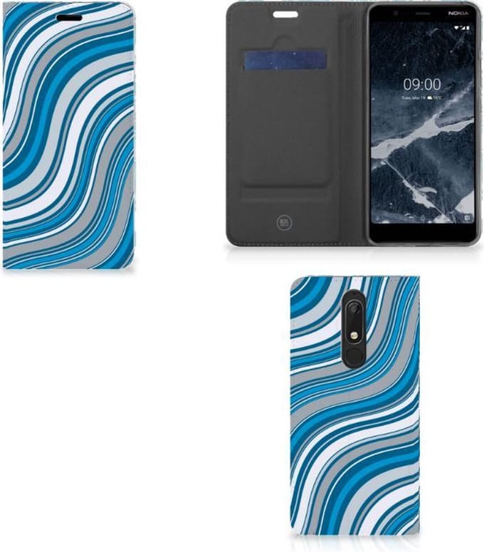 Nokia 5.1 (2018) Hoesje met Magneet Waves Blue