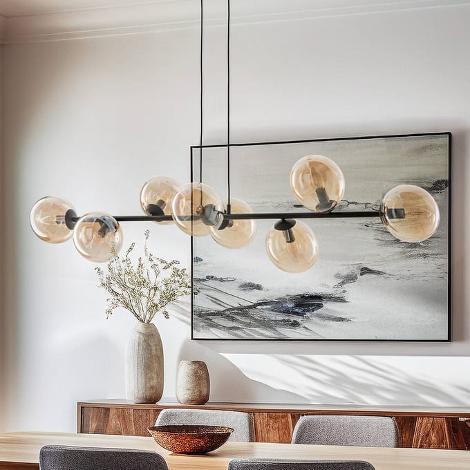 EMIBIG LIGHTING Hanglamp Glassy, 8-lamps, zwart, amber, glas, E14