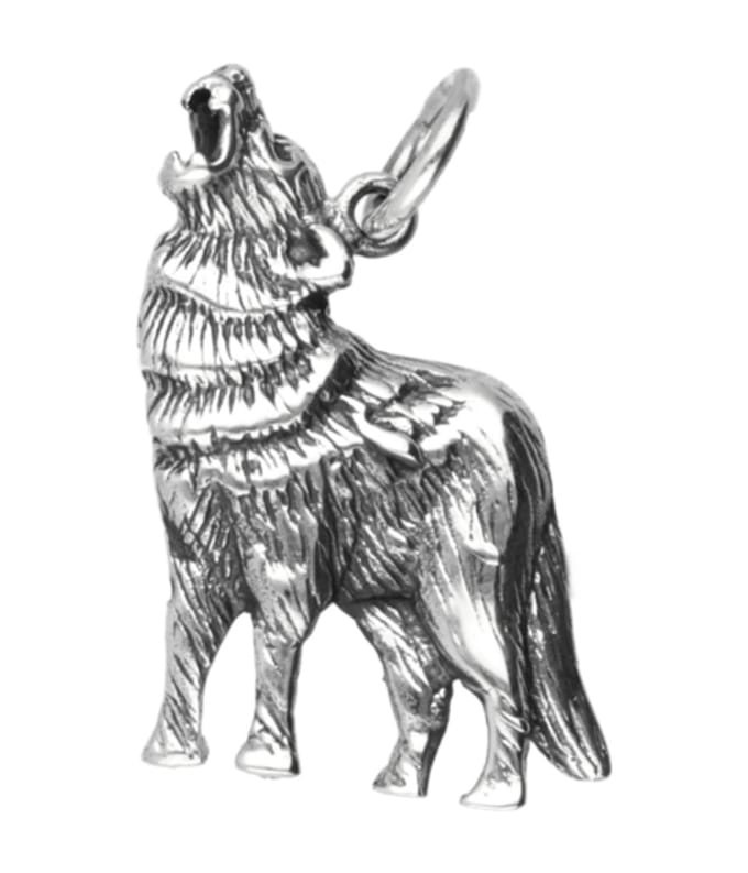 Zilveren Wolf huilend naar de maan ketting hanger