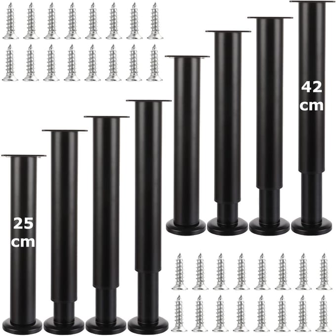 Dailygoods - Set van 8 Verstelbare Metalen Meubelpoten 25-42 cm Zwart