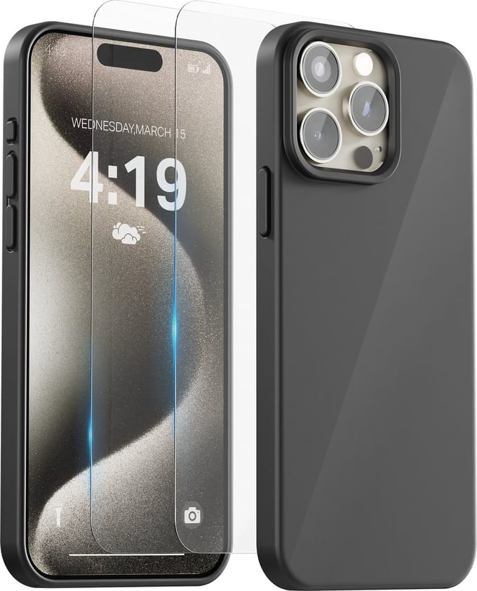 Hoesje Geschikt voor iPhone 15 Pro Max - 2x Screenprotector tempered glass - Anti Shock silicone case - Zwart
