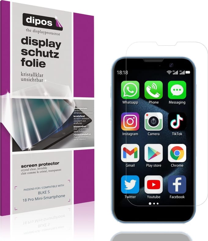 dipos – 4x Beschermfolie geschikt voor BLKE S 18 Pro Mini-Smartphone | Krasbestendige & heldere Screenprotector Ultra-Thin
