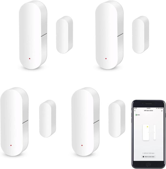 4-Pack Slimme Deur- en Raamsensoren met Wifi - Realtime Alarm & Compatibel met Alexa/Google