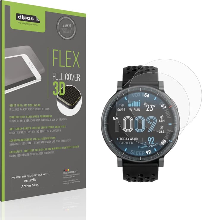 dipos FLEX – 2x Matte Screenprotector geschikt voor Amazfit Active Max | Volledige Schermbescherming | Case-Friendly