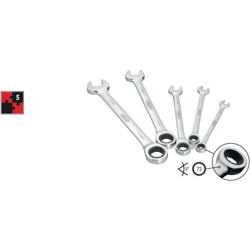 Vigor V2820 Steek-ringratelsleutelset 5-delig Sleutelbreedte (metrisch) 8 - 19 mm