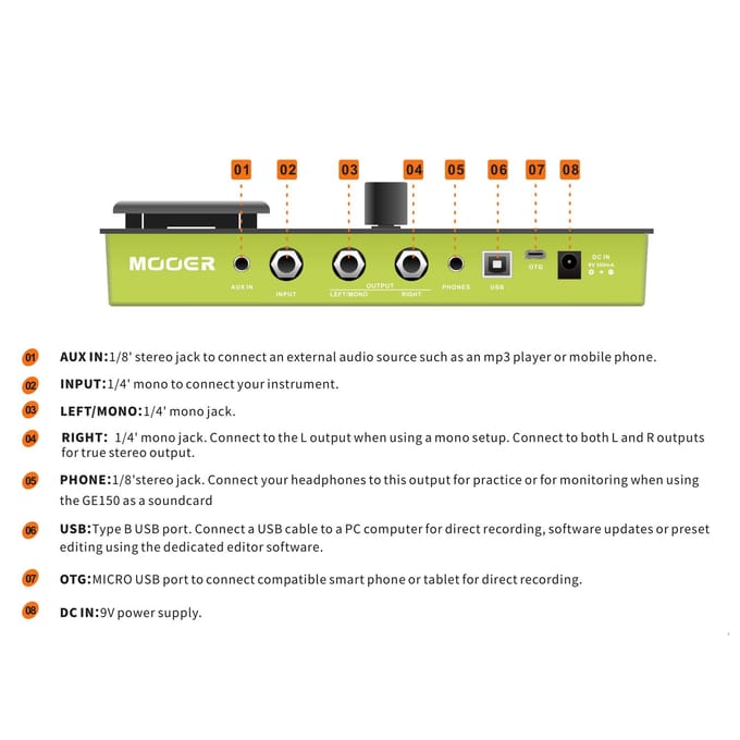 MOOER GE150 Versterkermodellering & multi-effectpedaal 55 Versterkermodellen 151 Effecten 80s Looper 40 Drum US Plug