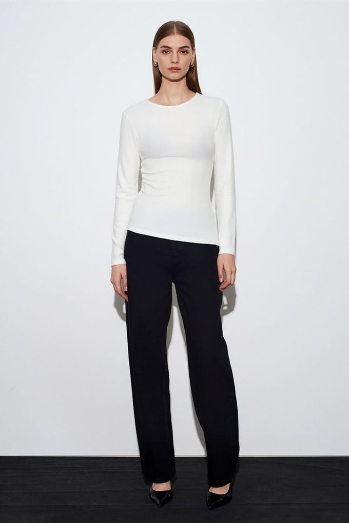 Slim Fit Langarm Jersey Blouse