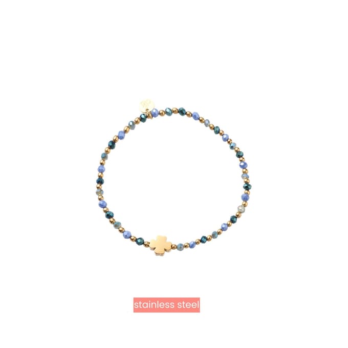Day&Eve by Go Dutch Label Armband (Sieraad) Elastisch Klaver Kralen Blauw