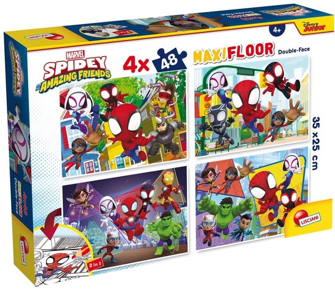 Puzzle MaxiFloor double face - Spidey - LISCIANIGIOCHI - 4 x 48 pieces - Des 4 ans