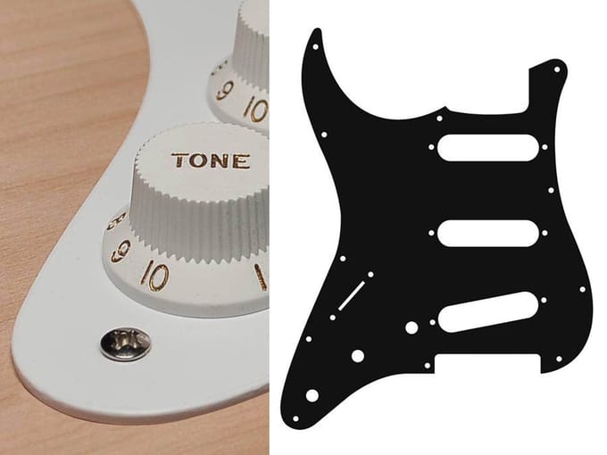 Boston SL-113-W pickguard, Stallion, standard, SSS, 3 pot holes, 3-5 switch, lefthanded, 1 ply, white
