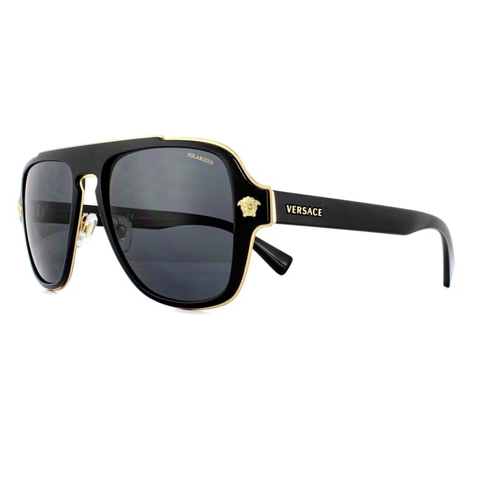 Versace Aviator Heren Zwarte Grijze Polaroid Zonnebril