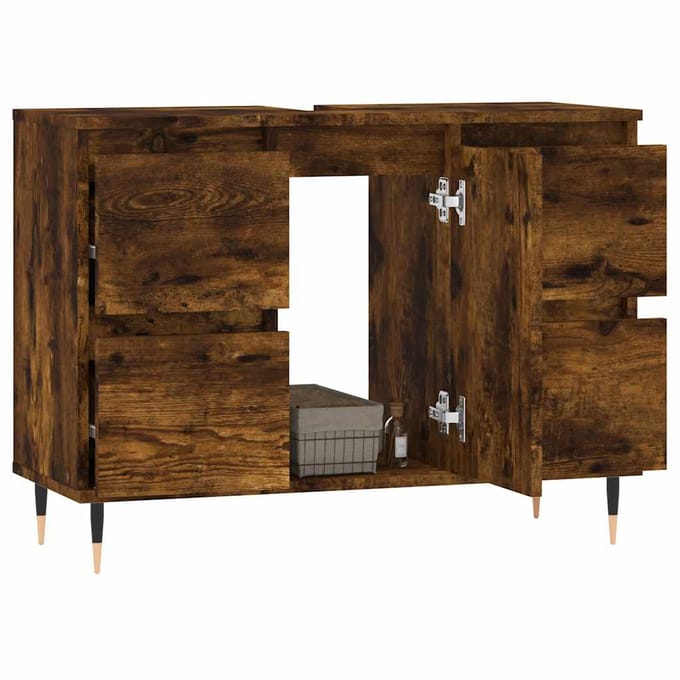 vidaXL - Badkamerkast - 80x33x60 - cm - bewerkt - hout - gerookt - eikenkleurig