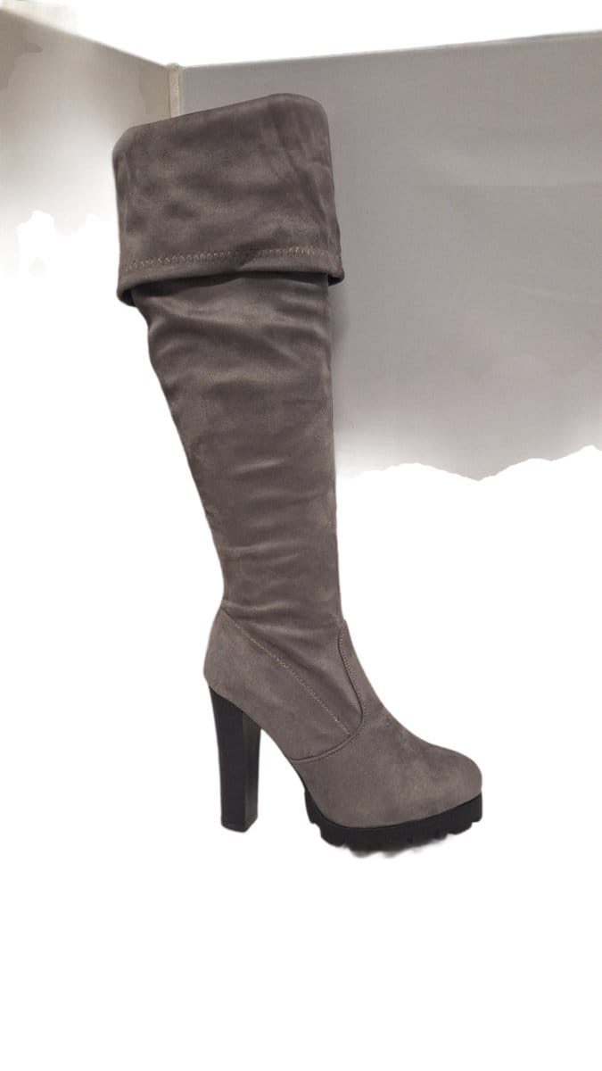 SUPER ME- SUEDELOOK LAARS- GREY- BLOKHAK 10 CM-OMSLAG-40