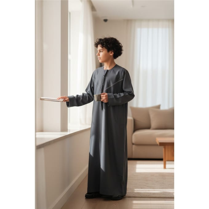 Kinderen jongens grijs Eid Marokkaanse Thobe gewaad Djellaba Ramadan Eid Jubba-LFS K-HM10