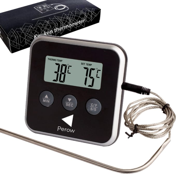 Perow - BBQ Thermometer en Wekker – Zwart – Suikerthermometer – Voedselthermometer