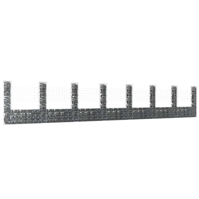 vidaXL Schanskorf U-vormig met 8 palen 860x20x150 cm ijzer