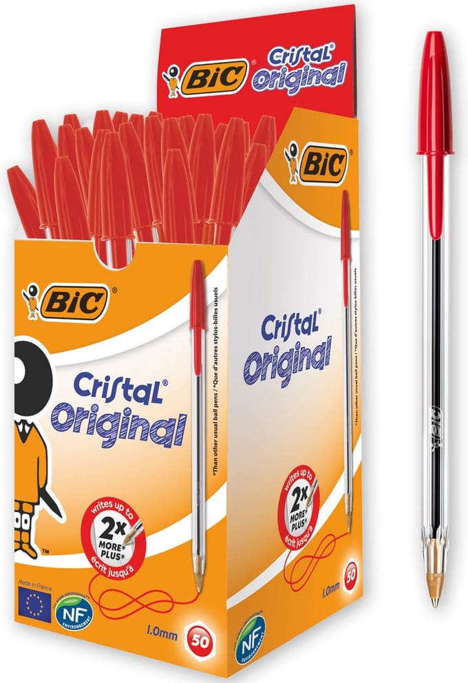 BIC Cristal Original Balpennen - Rood - Doos van 50 Stuks - Medium Punt 1 mm