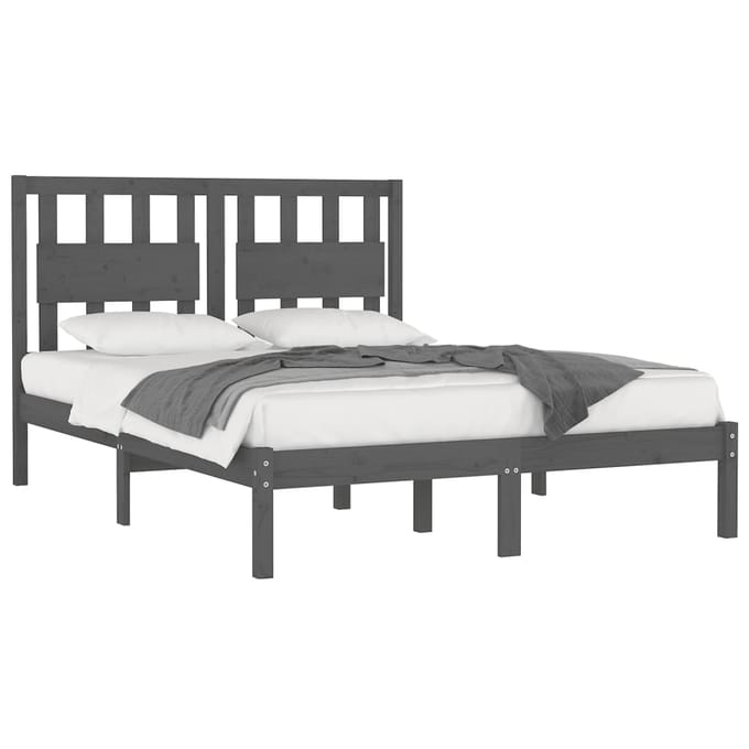 vidaXL - Bedframe - massief - grenenhout - grijs - 200x200 - cm