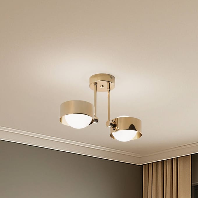 Argon Plafondlamp Mado, staal messingkleurig, glas opaal, 2-lamps.