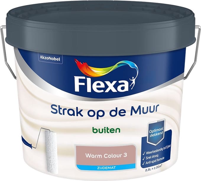 Flexa - Strak Op De Muur Buiten Zijdemat - Warm Colour 3 - Mengverf - 2,5 L