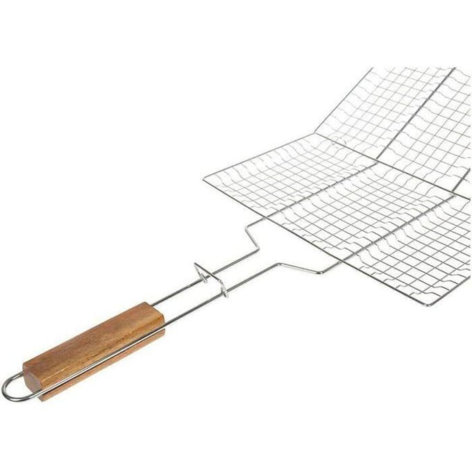 Dubbel Vierkant RVS Barbecue Rooster Houten Handvat Zilver 22 x 34 cm BARBECUE ROOSTER