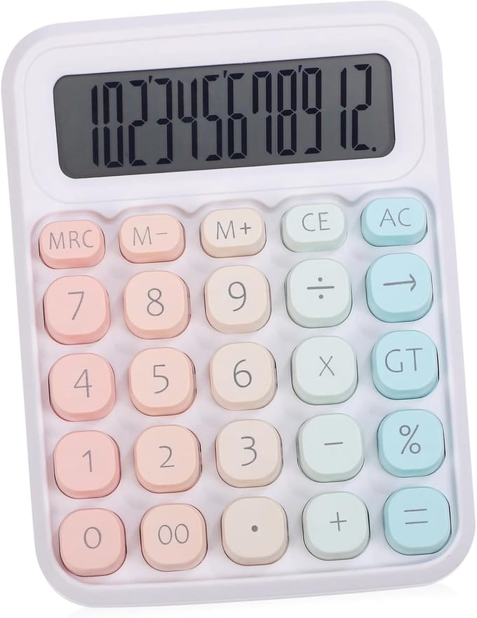 Basis Rekenmachine - Kantoor Calculator - Dagelijks Gebruik - Groot Kantel Display - 14 x 10.5 cm - Multi Kleurig