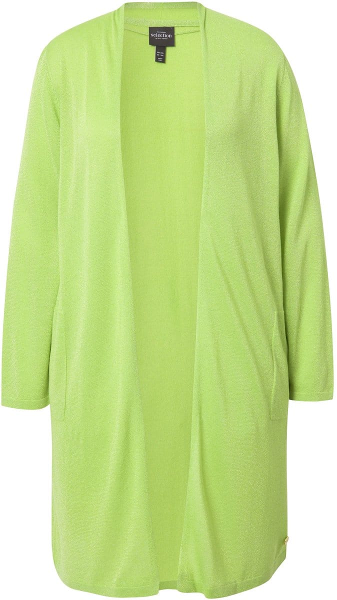 Ulla Popken - Dames - Lang vest open model V-hals opstaande kraag - Zomergroen - Maat 54+